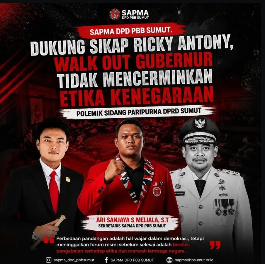 Dukung Sikap Ricky Antony, Sapma PBB Sumut Nilai Walk Out Gubernur Tidak Cerminkan Etika Negarawan
